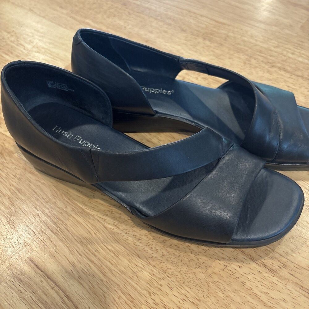 Hush Puppies Navy Leather Cross-Strap Sandals - Picture 5 of 10